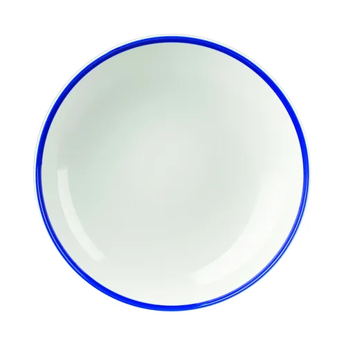 Assiette creuse Churchill WHBBEVB91 - Retro Blue · 40 oz · 9 3/4 po de dia. x 1 3/8 po H · Blanc, liseret bleu